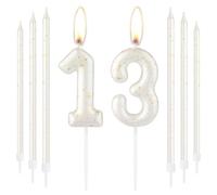 White Gold Happy 13th Birthday Candle, Gold Number 13 Candles for Birthday Cake, White Gold Birthday Candle Cake Topper for Boys Girls 13th Birthday Cake Decorations, Wedding Anniversary Supplies