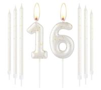 White Gold Happy 16th Birthday Candle, Gold Number 16 Candles for Birthday Cake, White Gold Birthday Candle Cake Topper for Boys Girls 16th Birthday Cake Decorations, Wedding Anniversary Supplies
