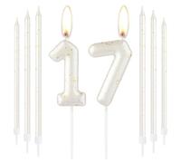 White Gold Happy 17th Birthday Candle, Gold Number 17 Candles for Birthday Cake, White Gold Birthday Candle Cake Topper for Boys Girls 17th Birthday Cake Decorations, Wedding Anniversary Supplies