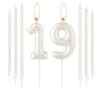 White Gold Happy 19th Birthday Candle, Gold Number 19 Candles for Birthday Cake, White Gold Birthday Candle Cake Topper for Boys Girls 19th Birthday Cake Decorations, Wedding Anniversary Supplies