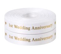 White & Gold Happy 1st Wedding Anniversary Satin Ribbon 25mm x 2m