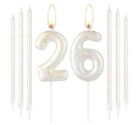 White Gold Happy 26th Birthday Candle, Gold Number 26 Candles for Birthday Cake, White Gold Birthday Candle Cake Topper for Boys Girls 26th Birthday Cake Decorations, Wedding Anniversary Supplies