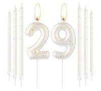 White Gold Happy 29th Birthday Candle, Gold Number 29 Candles for Birthday Cake, White Gold Birthday Candle Cake Topper for Boys Girls 29th Birthday Cake Decorations, Wedding Anniversary Supplies