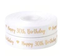 White & Gold Happy 30th Birthday Ribbon 25mm x 2m Gift Wrap & Cake Decor | Sold in 2 metre lengths, ideal for birthday presents, party decorations, greeting cards, gift bags, balloons and crafts