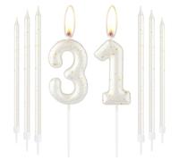 White Gold Happy 31st Birthday Candles, Gold Number 31 Candles for Birthday Cake, White Gold Birthday Candles Cake Topper for Women Men 31st Birthday Cake Decorations, Wedding Anniversary Supplies