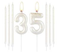White Gold Happy 35th Birthday Candles, Gold Number 35 Candles for Birthday Cake, White Gold Birthday Candles Cake Topper for Women Men 35th Birthday Cake Decorations, Wedding Anniversary Supplies
