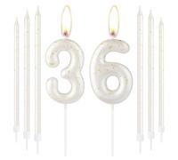 White Gold Happy 36th Birthday Candles, Number 36 Cake Topper for Women Men, Birthday Decorations, Wedding Anniversary Supplies