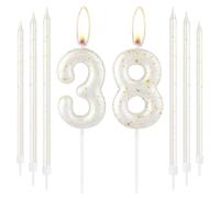 White Gold Happy 38th Birthday Candles, Gold Number 38 Candles for Birthday Cake, White Gold Birthday Candles Cake Topper for Women Men 38th Birthday Cake Decorations, Wedding Anniversary Supplies