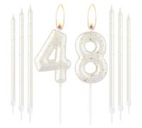 White Gold Happy 48th Birthday Candles, Gold Number 48 Candles for Birthday Cake, White Gold Birthday Candles Cake Topper for Women Men 48th Birthday Cake Decorations, Wedding Anniversary Supplies