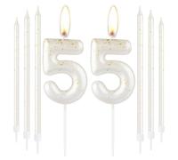 White Gold Happy 55th Birthday Candles, Gold Number 55 Candles for Birthday Cake, White Gold Birthday Candles Cake Topper for Women Men 55th Birthday Cake Decorations, Wedding Anniversary Supplies