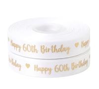 White & Gold Happy 60th Birthday Ribbon 25mm x 2m Gift Wrap & Cake Decor