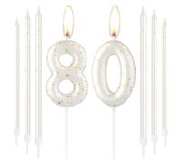 White Gold Happy 80th Birthday Candles, Gold Number 80 Candles for Birthday Cake, White Gold Birthday Candles Cake Topper for Women Men 80th Birthday Cake Decorations, Wedding Anniversary Supplies