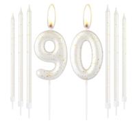 White Gold Happy 90th Birthday Candles, Gold Number 90 for Cake, Topper for Women Men Birthday Decorations, Wedding Anniversary Supplies