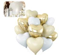 White Gold Heart Foil Balloons, 12Pcs 18 Inch Beige Foil Love Heart Shaped Balloon, Gold & White Reusable Aluminum Balloons for Birthday, Wedding, Valentine's Day Decorations