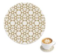 White Gold Hexagonal Floral Thickened Tea Coaster 2 Pack, Hexagonal Geometric Floral Coasters Round for Table, Kitchen Coffee Cup Mat Home Accessories, Gift for Granny Couples, 4 Inch