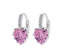 White Gold Hoop Earrings, 18K Hoop Earrings for Women Hoop and Heart Shape with Pink Crystal and Moissanite