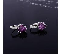 White Gold Hoop Earrings, 9K Hoop Earrings for Women Hoop and Heart Shape with Amethyst and Moissanite