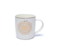 White & Gold Mandala Design Tea Infuser Mug - Bone China Gift Boxed