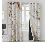 White Gold Marble Blackout Curtains for Bedroom Living Room, Marble Texture Curtains Eyelet 108 Drop Home Decor, Patterned Window Drapes, 90x108 Inch 2 Panels B-D107