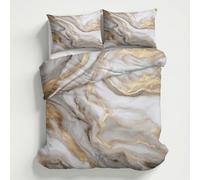 White Gold Marble Double Duvet Cover - 3 Pcs Marble Texture Bedding Set Reversible Soft Microfibre Quilt Covers & 2 Pillowcases with Zipper Closure GS*63