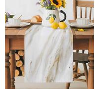 White Gold Marble Table Runner 13x60 Inches Long Abstract Cracked Stone Texture Impressionist Cotton Linen Table Runner Burlap Style for Dinner Table Party Decor Tabletop Decorations