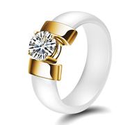 (white,gold, number 8) 6MM Black and White Ceramic Couple Rings with Zircon Inlay - European and American Fashion