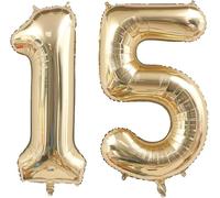 White Gold Number Balloon 40 inch Light Gold Number 15 Balloons 15th Birthday Balloon Champagne Gold Balloons Birthday Wedding Party digital Decorations (Number 15)