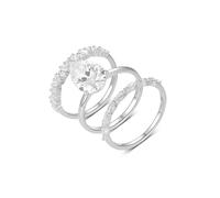 White Gold Pinky Ring for Women 9K, V Rings for Women 3 Ring Set with Pear Shape 4ct Moissanite Size V 1/2