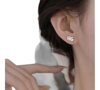 White Gold Plated Clover Stud Earrings for Women Dainty Floral Ear Jewelry with Sparkling Accents Lucky Clover Earrnings