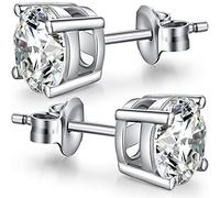 White Gold Plated Sparkling CZ Diamond Stud Earrings 925 Sterling Silver Cubic Zirconia Stud Earrings Hypoallergenic Simulated Diamond Swarovski Stud Earrings for Women/Men 4MM-8MM