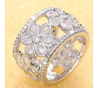 (white gold, Q106, No. 10) "cao Shi French Light Luxury Floral Palace Ring - Elegant Snowflake Design"
