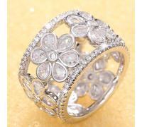 (white gold, Q106, number 6) "cao Shi French Light Luxury Floral Palace Ring - Elegant Snowflake Design"