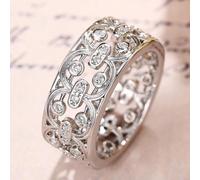 (white gold, Q108, number 6) "cao Shi French Light Luxury Floral Palace Ring - Elegant Snowflake Design"
