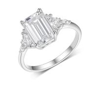 White Gold Ring 14K, Wedding Ring for Women Rectangular Au585 White Gold Band with Moissanite3ct Size R 1/2