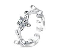 White Gold Ring 18K, Simple Promise Ring Lab Diamond Deer Design Waterdrop Silver Jewelry Birthday Gift for Her Size R 1/2