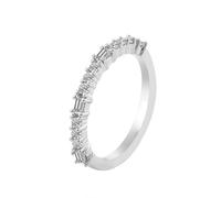 White Gold Ring 9K, Bridal Ring Thin Band with Round and Rectangle Moissanite Size J 1/2