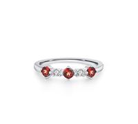 White Gold Ring Bands for Women 9K, Promise Ring to Self with Created Ruby & Diamond Silver Size L 1/2