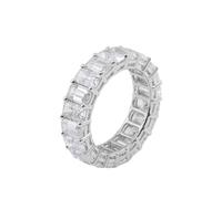 White Gold Ring Set 14K, Pretty Rings Eternity with Emerald Shape Moissanite Size I 1/2