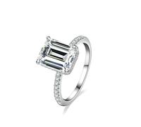White Gold Ring Set 18K, The Wedding Band with 4ct Square Shape Moissanite Silver Size M 1/2