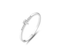 White Gold Ring Set, Vintage Wedding Band Dainty Teardrop and Round Diamond Platinum 950 Size I 1/2
