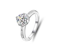 White Gold Ring, The Wedding Ring Halo with Round Shape 1ct Moissanite Platinum 950 Size P 1/2