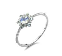 White Gold Ring Thin, Gothic Rings for Women 18K Snowflake with Moonstone Size N 1/2
