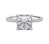 White Gold Ring Thin, Love Friendship Ring 9K Elegant 2ct Ring with Square Moissanite Size S 1/2