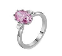 White Gold Ring Vintage, Eternity Ring Women 9K White Gold with 3ct Oval Shape Pink Moissanite Band for Proposal Wedding Promise Size K 1/2