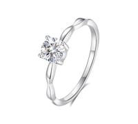 White Gold Ring Vintage, Women Wedding Band Classic 0.5ct Round Solitaire Moissanite Au375 9K White Gold Band Ring Size M 1/2