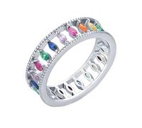 White Gold Ring Women 9K, Simple Ring Inlaid Stones Hollowed Out with Multicolor Marquise Shape Cubic Zirconia Size Q 1/2
