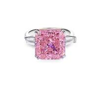 White Gold Ring Women, Simple Wedding Ring Princess Shape Au375 9K White Gold Band with Lab Created Pink Sapphire3ct and Moissanite Size S 1/2