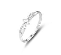 White Gold Rings Band, Wedding Band Vintage Winding Star with Round Diamond Platinum 950 Ring Size R 1/2