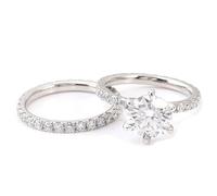 White Gold Rings Band, Wedding Band Women Vintage 750 White Gold Round 2Pcs Band Moissanite Fashion Trendy Size N 1/2