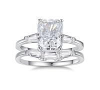 White Gold Rings for Wife, 2Pcs Set Solid 18K Real Gold Wedding Engagement Ring Bands with 2.5ct Moissanite Stackable Women Anniversary Band Size N 1/2